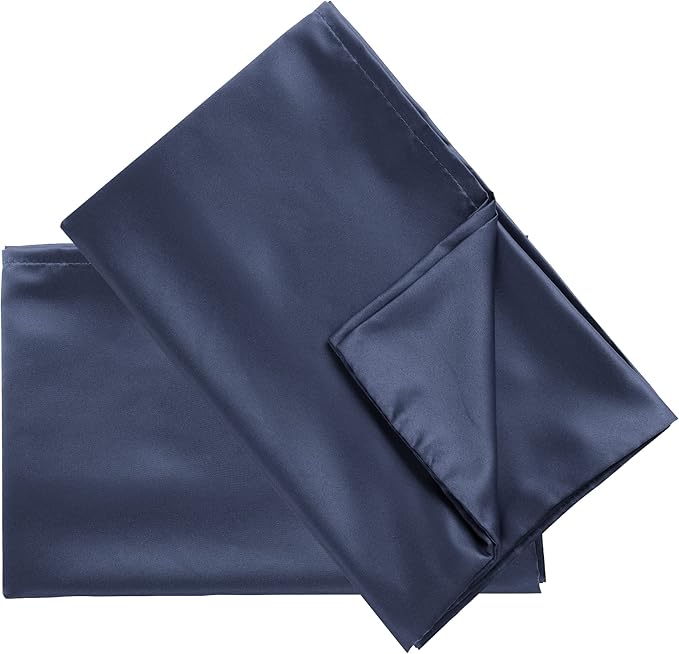 uxcell 2 Pack Silk Satin Pillowcase for Hair and Skin, Cool, Silky, Soft Breathable Pillow Cases Travel Size 14x20 Inch Sateen Pillowcase Navy with Envelope Closure