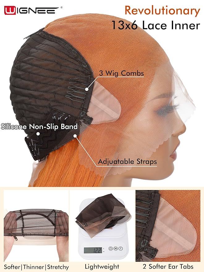 WIGNEE 13x6 Synthetic Lace Front Wig Pre-Plucked Synthetic Glueless Straight Wig 28" Voluminous Ginger Lace Front Wigs with Kanekalon Futura Hair