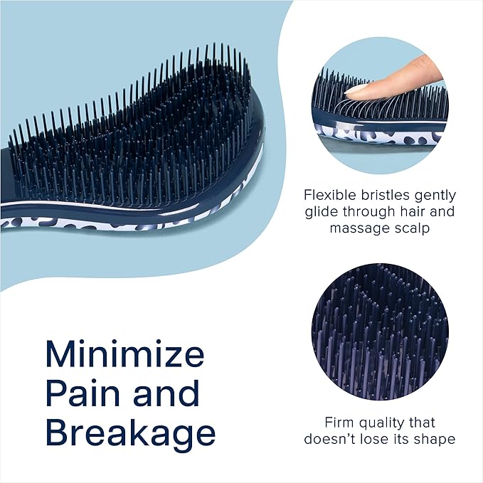 Crave Naturals Glide Thru Detangler Brush - Curly Hair Brush for Women and Kids - Wet and Dry Comb for Adults - Soft Flexible Bristles for Gentle Use - Styling Tool for Curls - Blue Cheetah