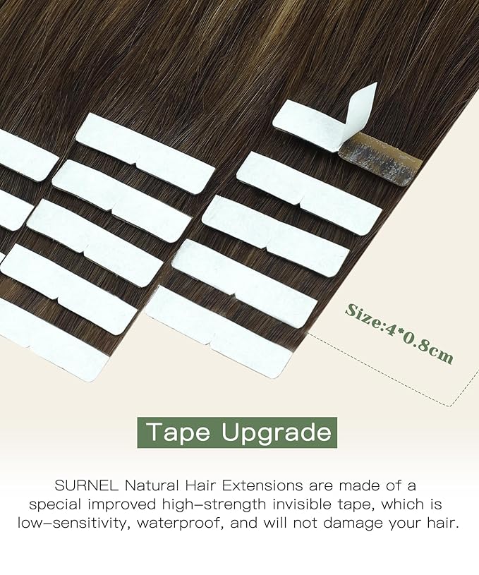 SURNEL Invisible Tape in Hair Extensions 22Inch Chocolate Brown to Caramel Blonde Seamless Injected Tape in Extensions Human Hair 20Pcs 50g(#4274,22)