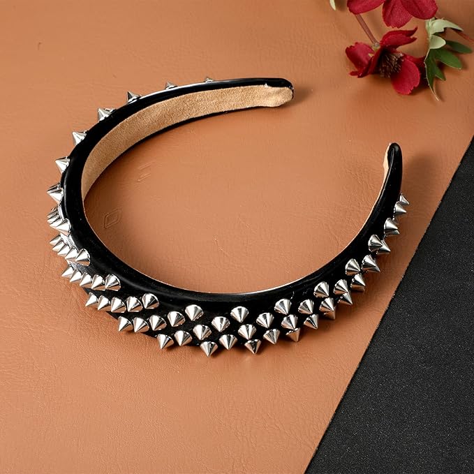 Spiked Headband, Punk Studded Rivet Rock Hair Hoop For Women, Gothic Black Spiked Headpiece