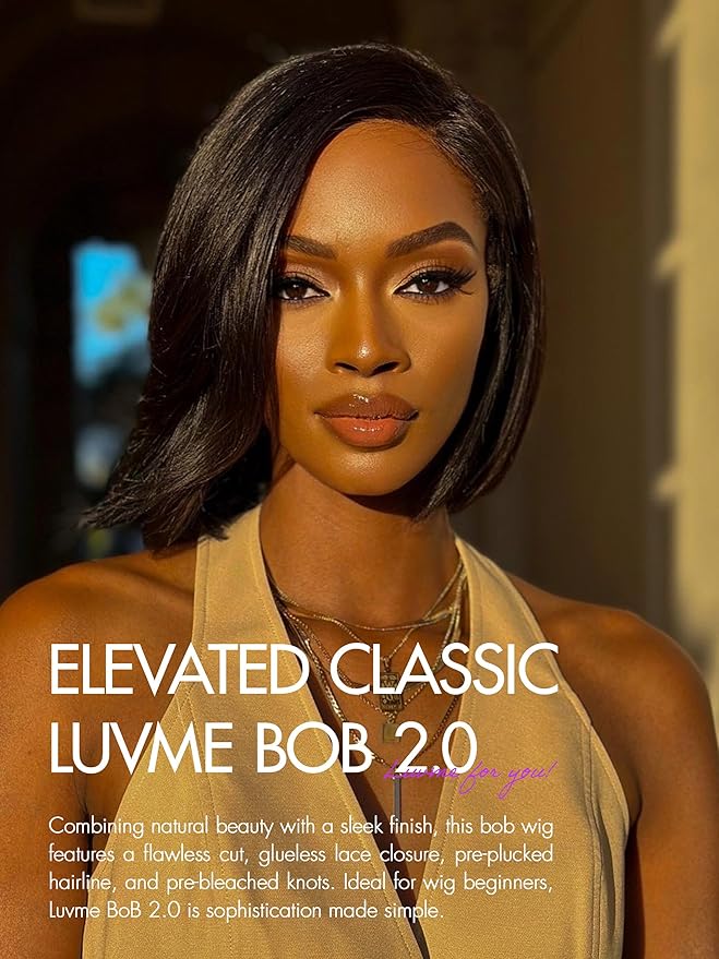 LUVME HAIR 8'' Blunt Cut Bob Wig Human Hair Pre Cut Glueless HD Lace Closure Wig Pre Plucked Mature Boss Side Parted Straigh Human Hair Short Wigs For Women