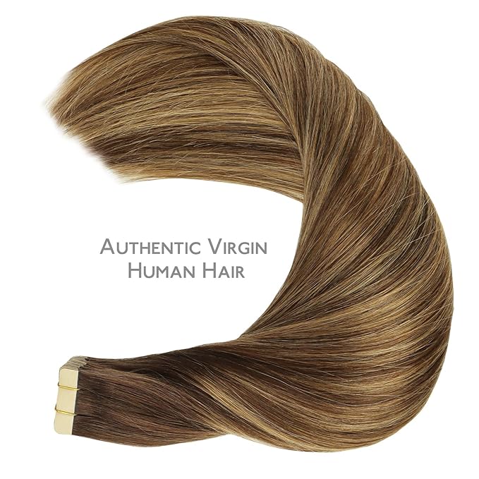 WENNALIFE Tape in Hair Extensions Human Hair, 20pcs 16 inch 50g Balayage Chocolate Brown to Caramel Blonde Remy Tape Hair Extensions Real Human Hair Tape Extensions Coloured Hair Extensions