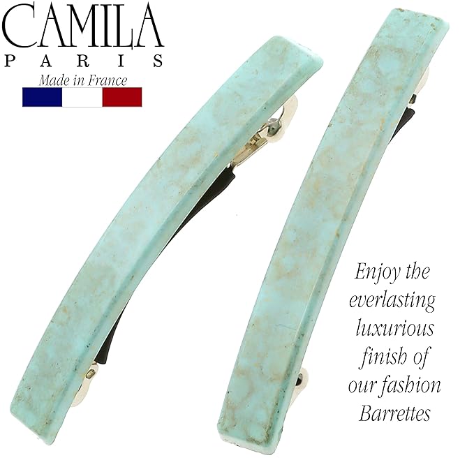 Camila Paris CP3072 French Hair Barrette Clip for Girls, Set of 2 Mint Rubberized Metal Clasp Strong Hold Grip Hair Clips for Women, No Slip Durable Styling Girls Hair Accessories, Made in France