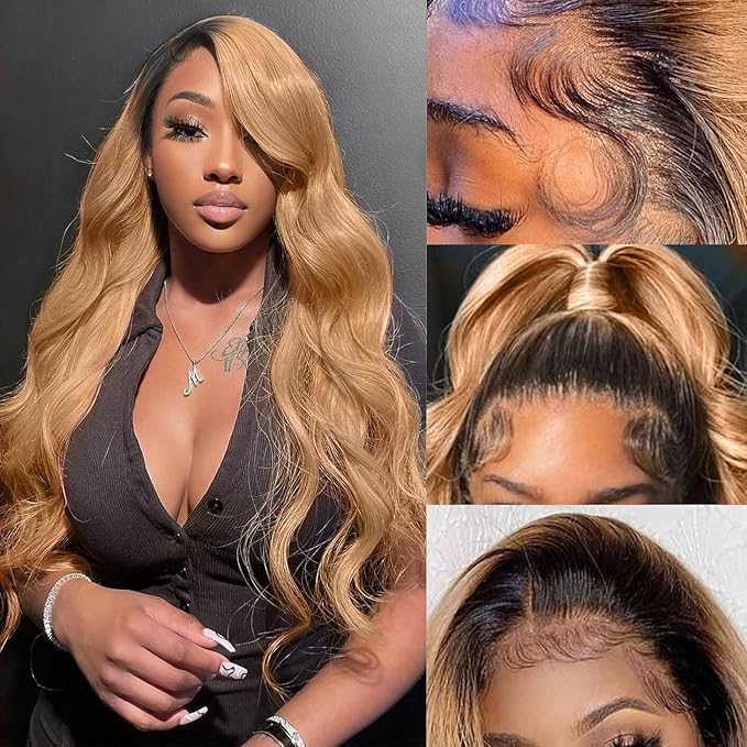 200 density Honey Blonde Lace Front Wigs Human Hair 13x6 Ombre HD Transparent Lace Frontal Wig Human Hair for Women 12A Body Wave Lace Front Wigs Human Hair Blonde Wig Human Hair