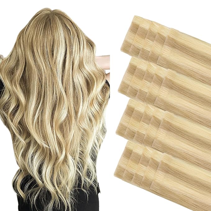 GOO GOO Invisi Edge Tape in Hair Extensions Human Hair, 18D/22F Dirty Blonde Highlights 20pcs 24inch 50g, Virgin Remy Hair, Seamless Injected Tape, Natural Look