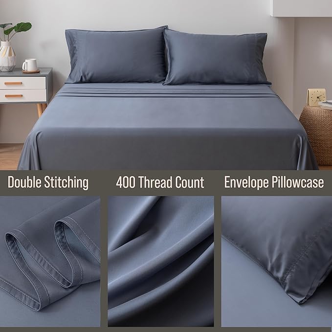 Bella Coterie | Luxury Bamboo Viscose Queen Size Pillowcase Set | 100% Organically Grown | Ultra Soft | Cooling | 2 Pcs [Slate Blue]