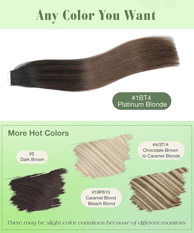 SURNEL Tape in Hair Extensions Ombre Color 1B Off Black Fading To 4 Middle Brown Tape in Human Hair Extensions 18 inch 20pcs 50g(#1BT4-18)