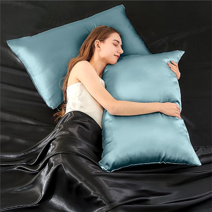 INFIIXSO Mulberry Silk Pillowcase for Hair and Skin, Silk Pillow Cases King Size with Hidden Zipper 20x40 Inches, Super Smooth and Soft Cooling Pillow Cases for Hot Sleepers(Haze Blue, 1 Pack)