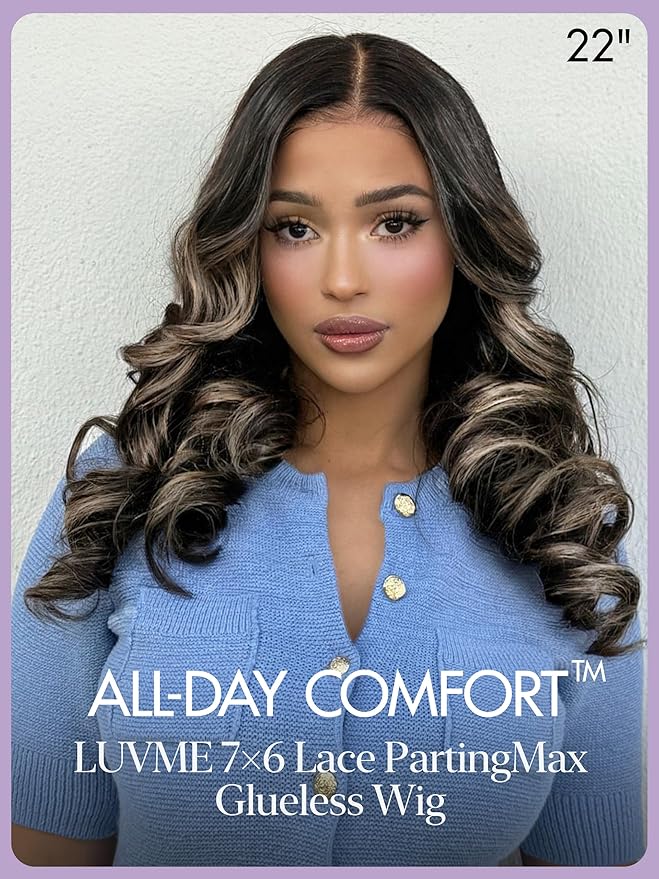 LUVME HAIR 7x6 HD Lace All-Day Comfort Wig 200% Density Hair PartingMax Lace Wigs Mix Blonde Highlight Color Loose Body Wave Lace Front Wigs Human Hair Pre Cut Plucked Lace Frontal Glueless 20 Inches