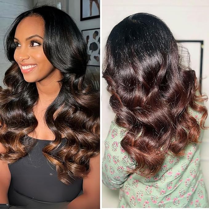 T1B/2/30 Chestnut Brown Ombre Human Hair Bundles Body Wave 100% Real Virgin Human Hair Bundles 24 26 28 Inch Dark Roots Bundle 3 Tone Ombre Medium Auburn Colored Sew in Quick Weaves