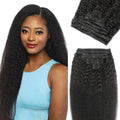 Kinky Straight Clip in Human Hair Extensions for Black Women 8Pcs 120g Seamless Kinky Straight Clip Ins 18Clips Double Weft Human Hair Full Head Hair Extensions (1B 22 Inch)