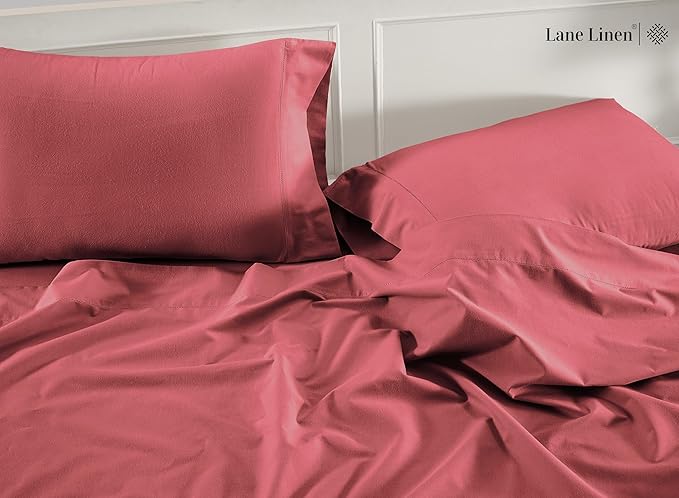 Lane Linen 100% Organic Cotton King Size Pillow Cases Set of 2 (20"x36") - Pillow Cases King Size - Certified Organic Cotton Pillowcases - King Pillow Cases Set of 2 - Red Pillow Cases - Mineral Red