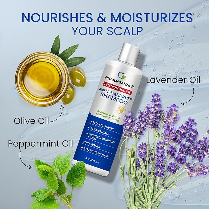 Anti-Dandruff Shampoo with Selenium Sulfide – Medicated Anti-Fungal Formula for Seborrheic Dermatitis & Folliculitis – Itchy, Flaky & Oily Scalp Relief – Menthol & Lavender Oil