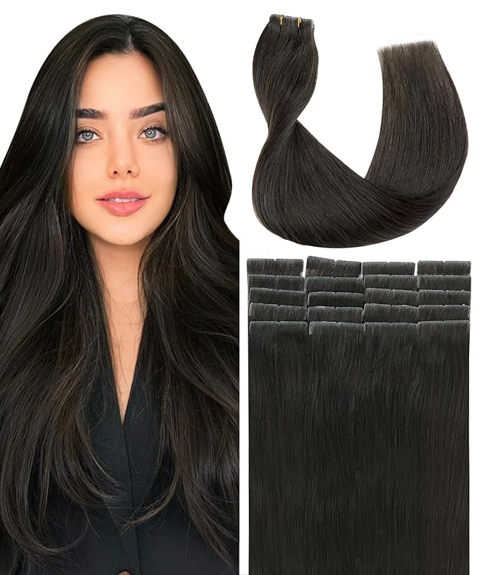 SURNEL Injected Tape in Hair Extensions 14 Inch Darkest Brown Invisible Tape in Extensions Human Hair 20 Pcs 30g(#2,14)