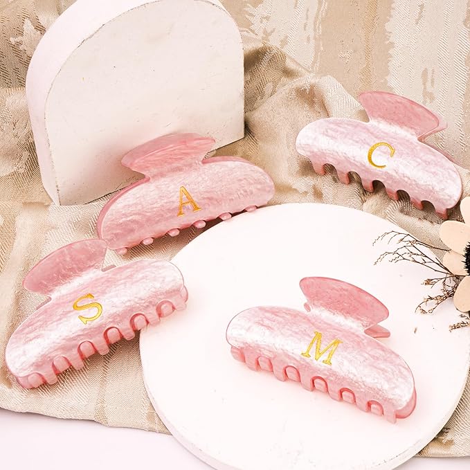 Hair Clips for Women | Monogram Hair Claw Hair Accessory | Personalized Gifts for Women Teen Girl Trendy Stuff | Cute Hair Claws | Gifts for Girls Her Mom Bridesmaid Wife - Pink,M