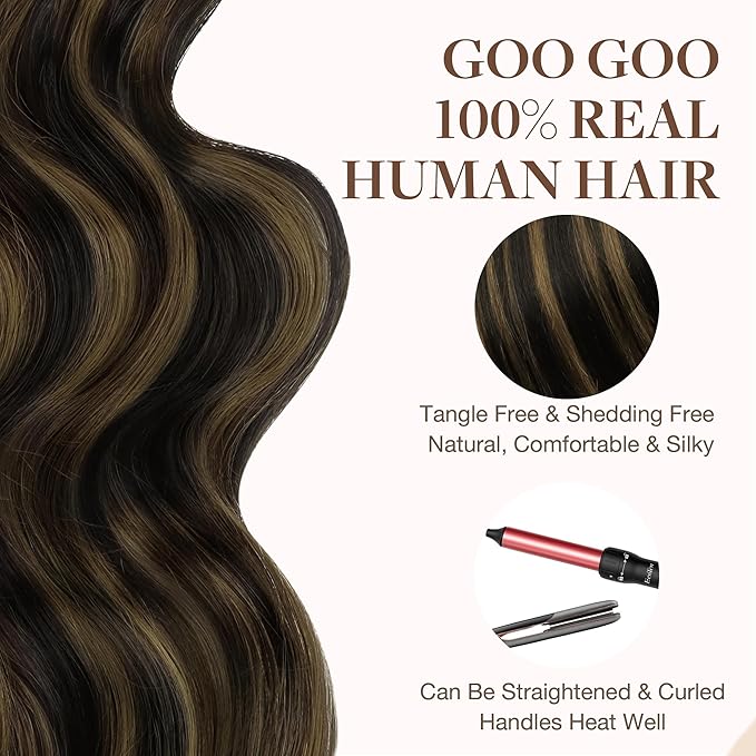 GOO GOO Tape in Hair Extensions Human Hair, 1B/6/1B Balayage Natural Black to Chestnut Brown, 18inch 50g 20pcs, Skin Weft Seamless Invisible, Silky Straight with Thick Ends, Remy Human Hair
