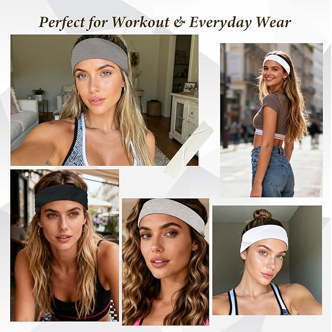 Headbands for Women Non-Slip Elastic Hair Bands, 6 Pack Stretchy Soft Cloth Sweat Band, Fabric Workout Headband, Fashion Head Bands for Yoga Running Sports