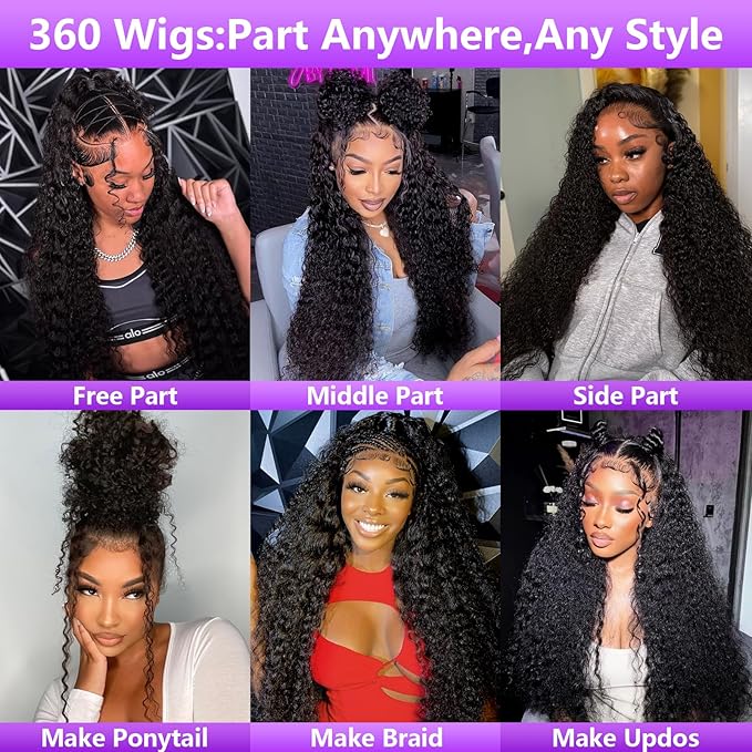360 Deep Wave Lace Front Wigs Human Hair 200% Density 360 HD Lace Front Wigs Deep Wave Pre Plucked with Baby Hair Curly Human Hair Wig with Adjustable Straps for Women (26 Inch)
