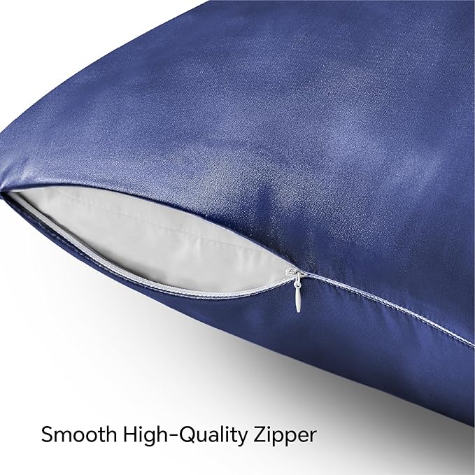 BEDELITE Satin Pillowcase with Zipper, Navy King Size Pillow Cases Set of 2, Super Soft and Cooling Similar to Silk Pillow Cases, Gift for Women Men(20x40 Inches)