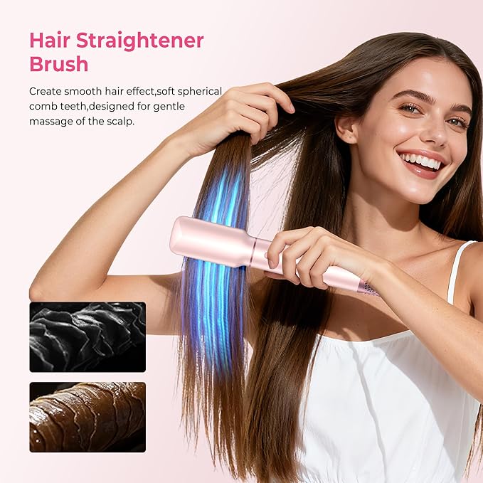 5 in 1 Hair Dryer Brush Set, Hot Air Styler, Detachable Blow Dryer Brush, 3 Heat Settings Auto Curling Wrap Styler, Ionic Hair Styling Tools, Straight Curl Dry Volumiz Smooth (Pink)