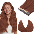 GOO GOO Tape in Hair Extensions Human Hair, #33B Dark Auburn Copper, 14inch 100g 40pcs, Skin Weft Seamless Invisible, Silky Straight with Thick Ends, Remy Human Hair