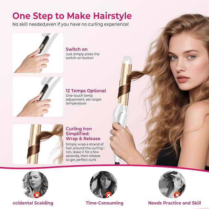 2 in 1 Curler and Straightener Travel Dual Voltage Curling Iron 1.25 Inch Normal Size Hair Curler Ceramic with EU/UK Plug Adapter for Travel Curling Wand Adjustable Temperature and Anti-Tangle