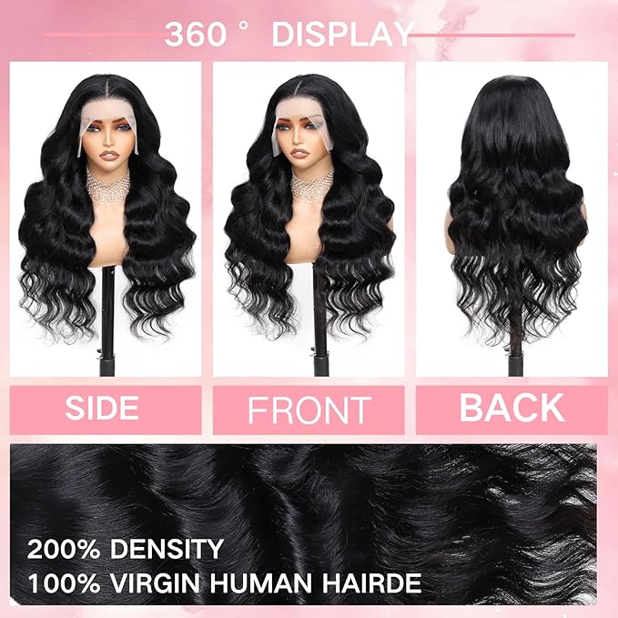 26 Inch Body Wave Lace Front Wigs Human Hair 13x4 HD Transparent Lace Front Wigs for Black Women Glueless Frontal Wigs Human Hair 200 Density Pre Plucked
