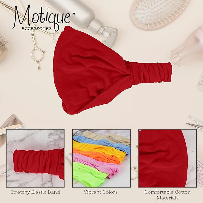 Red Wide Cotton Head Band Solid Boho Yoga Style Soft Hairband