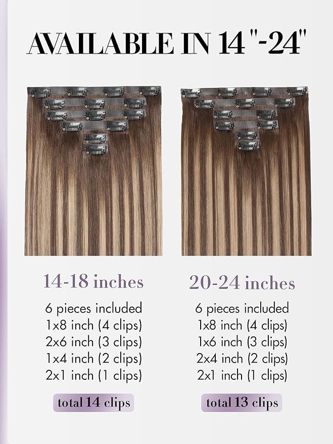 LUVME Invisible Clip in Hair Extensions Real Human Hair, 20 inch 110g 6Pcs, Natural Chestnut Brown Highlights Human Hair Extensions Clip ins for Women, Natural Seamless Straight Human Hair