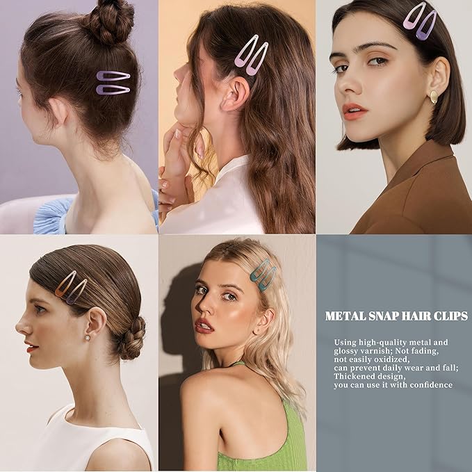 20 PCS Metal Snap Hair Clips Water Drop No Slip Barrettes for Women Bright Small Hair Clips For Thick And Thin Fine Hair,Multicolor,1.97 x 0.5 In.