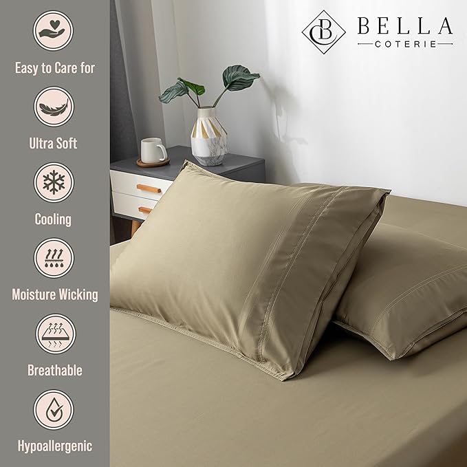 Bella Coterie | Luxury Bamboo King Size Pillowcase Set | 100% Organically Grown Bamboo Viscose | Ultra Soft | Cooling | 2 Pcs [Olive]