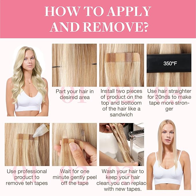 GOO GOO Tape in Hair Extensions Human Hair, 17/22/60 Ash Blonde to Golden Blonde and Platinum Blonde, 18inch 50g 20pcs, Skin Weft Seamless Invisible, Silky Straight with Thick Ends, Remy Human Hair
