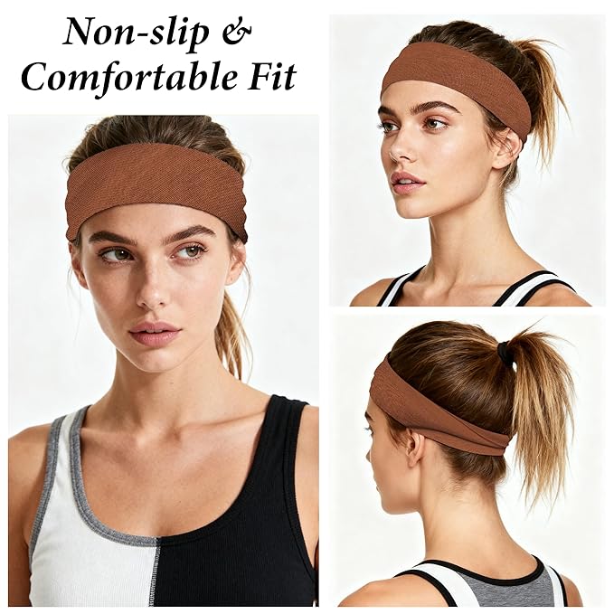Headbands for Women Non-Slip Elastic Hair Bands, 6 Pack Stretchy Soft Cloth Sweat Band, Fabric Workout Headband, Fashion Head Bands for Yoga Running Sports