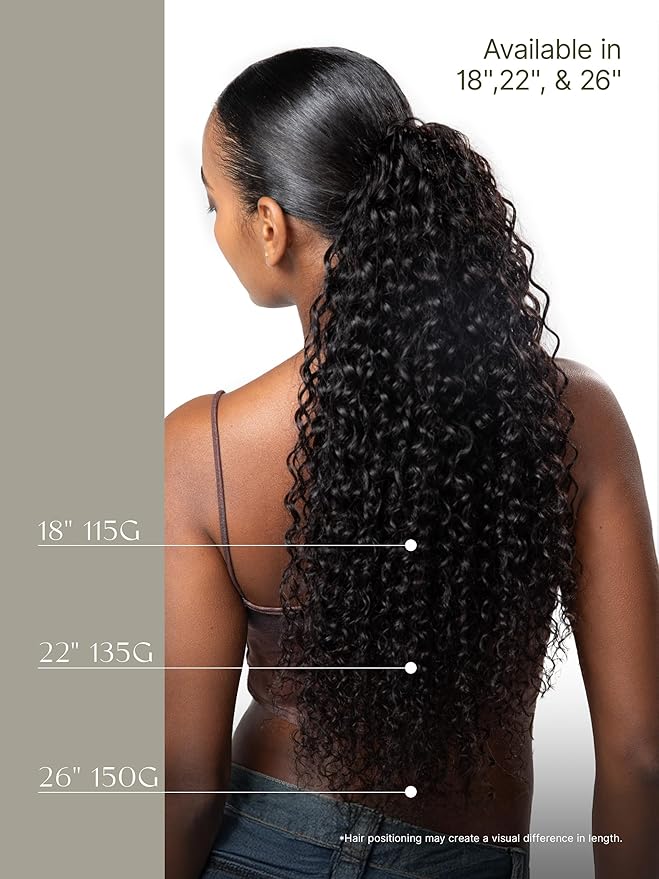 Frodio Clip in Ponytail Extension Human Hair for women 18 Inches Long Water Wave Curly Extension Ponytail Natural Color