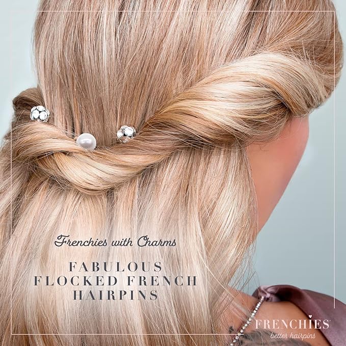Frenchies French Twist Hair Pin, Velvet Coated Extra Soft French Hair Pins for Women, Wedding, Updo Extensions, or Wig, 6 Pearls + 6 Crystals, 20 Count (10 Lrg, 10 Sm), Blond