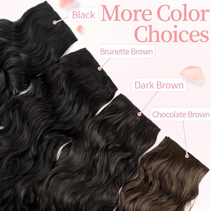 KooKaStyle Clip in Long Wavy Synthetic Hair Extension 20 Inch 4PCS Dark Brown Hairpieces Fiber Thick Double Weft Hair Extension for Women
