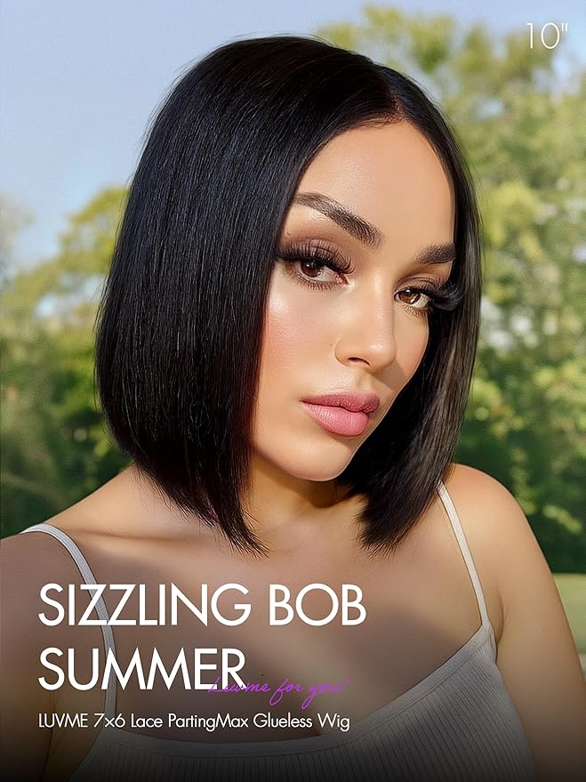 LUVME HAIR 7x6 HD Lace All-Day Comfort Wig PartingMax Lace Bob Wigs Lace Front Wigs Human Hair Pre Cut Plucked Lace Frontal Glueless 12 Inches Natural Black Color