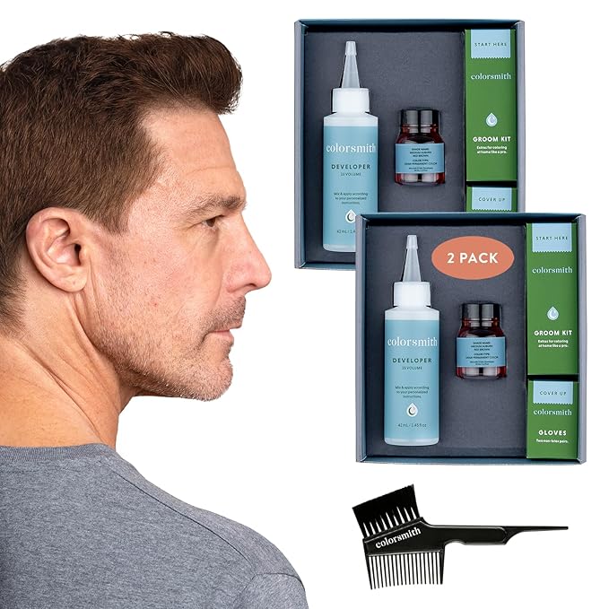 Hair & Beard Color for Blending Grays 2 pack - Medium Auburn Red Brown - Ammonia-Free Complete Men’s At-home Beard & Hair Dye Kit, Professional-grade Demi-Permanent Hair Color (5.43)