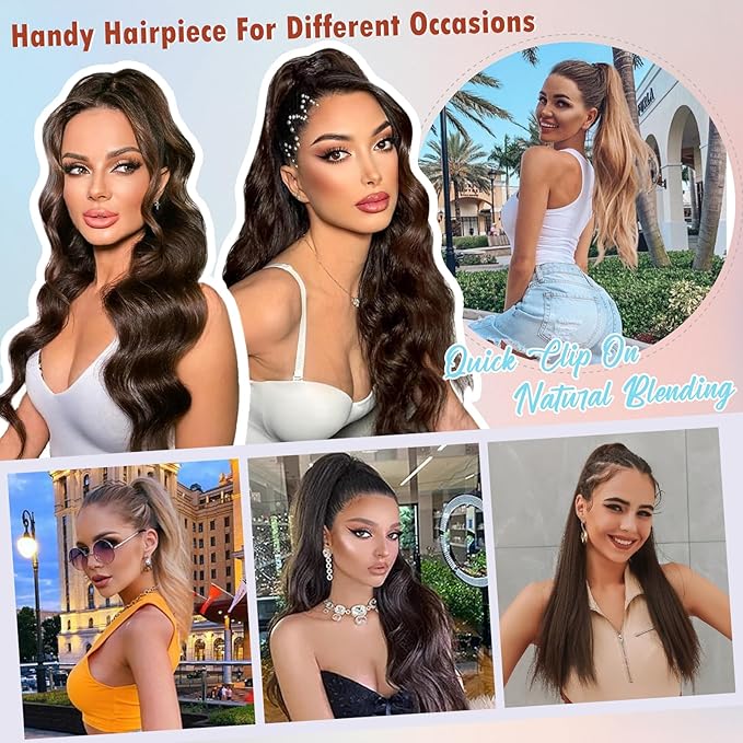 Hairro Clip On Ponytail Hair Extensions Jaw On Claw Clip Ponytails Real Hair Long Jaw/Claw Pony Tail With Clips Hairpieces For Women 22 Inch 120g #1B Natural Black