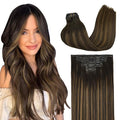 GOO GOO Clip in Hair Extensions Real Human Hair, Remy Human Hair Extensions Clip ins for Women, Natural Human Hair, 18inch 130g 7Pcs, 2/6/2 Balayage Dark Brown to Chestnut Brown