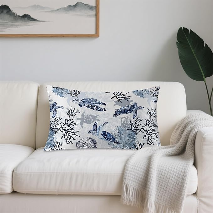 Nautical Turtle and Corals Satin Pillow Case Queen Size,Soft Pillowcases for Hair and Skin Similar to Silk,Pillowcases with Hidden Zipper Bedding Accessories,20X30 Inches,1 Pack