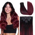 GOO GOO Clip in Hair Extensions Real Human Hair, Remy Human Hair Extensions Clip ins for Women, Natural Human Hair, 20inch 160g 7 Pcs, #1/99j Balayage Jet Black to Red