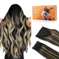DOORES Hair Extensions Real Human Hair, Balayage Natural Black to Light Blonde 20 Inch 150g 9pcs, Clip in Extensions Human Hair Natural Straight Thick Remy Hair Extensions Clip in Human Hair