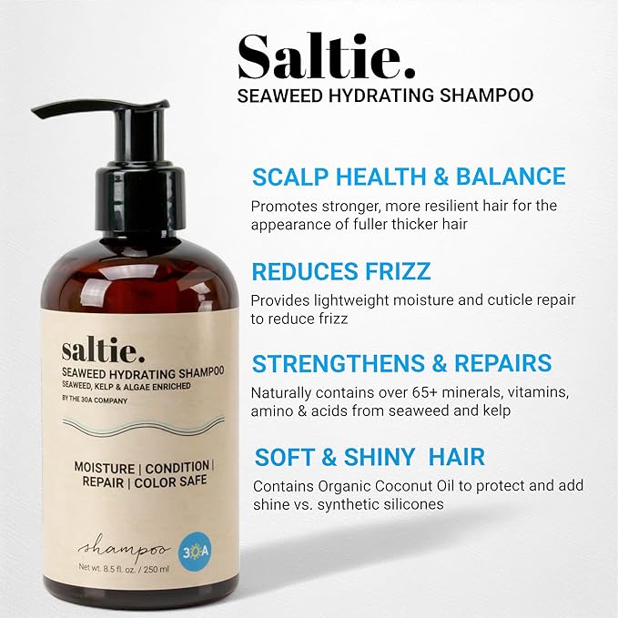 Saltie Hydrating Shampoo - Deep Moisture - Repairs and Bonds Dry Damage - Adds Shine - Reduces Frizz -No Sulfates, Parabens, Gluten, and Phthalates - No Artificial Color - Peppermint Leaf Oil