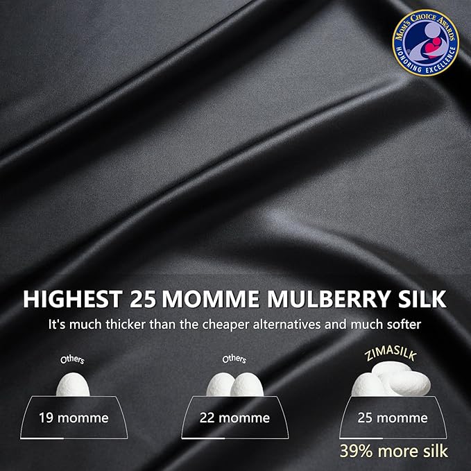 ZIMASILK 25 Momme 100% Pure Mulberry Silk Pillowcase for Hair and Skin Care, Highest Grade 6A Pillow Cases for Women, Long-Lasting Durablity, Gift for Women Men, 1Pc (Queen 20"x30", Black)