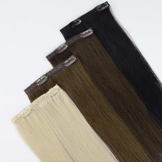 Full Shine Real Hair Clip in Extensions 20 Inch Clip in Hair Extensions Balayage Black Ombre to Blonde Mix Brown Remy Soft Hair Lace Weft Long Straight Hair 3 PCS 60 Grams