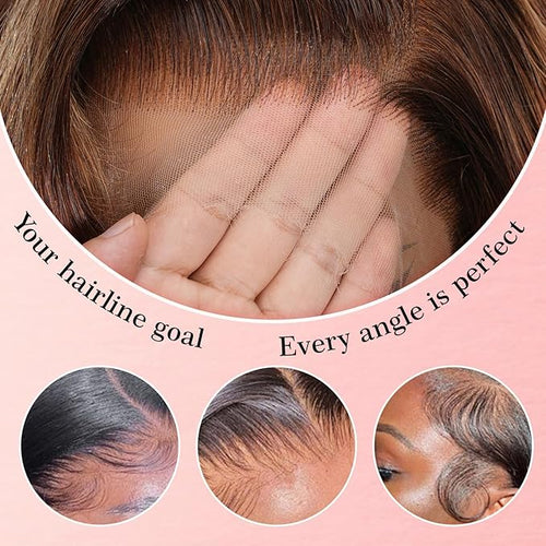 13x4 Full Frontal Lace Wig 4/27 Honey Blonde Ombre Lace Front Wigs Human Hair Skinlike HD Lace 0.10mm Ultra-thin Invisible Highlight Body Wave Lace Front Wig 24 Inch Pre plucked Baby Hair 200% density