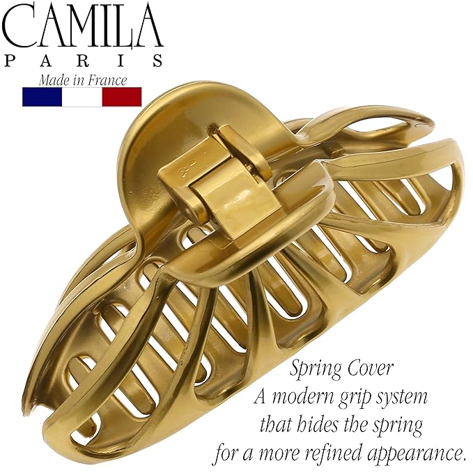 Camila Paris CP3055 French Hair Clip for Women Thick Hair for Long Curly Wavy Hair, Gold, Girls Hair Claw Clips Fashion Styling Hair Accessories for Women, Strong Hold No Slip Grip, Made in France