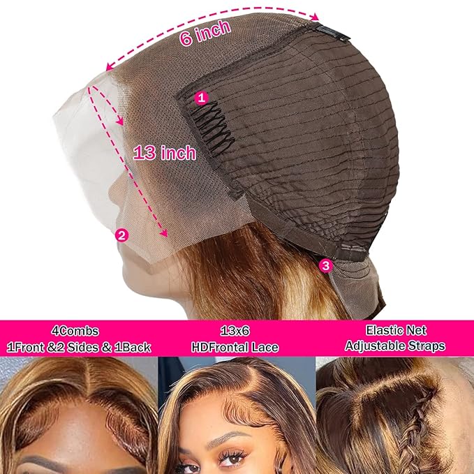 Highlight Lace Front Wigs Human Hair Pre Plucked 180% Density Body Wave Wig 13x6 HD Lace 32 Inch Human Hair Wigs for Black Women Glueless Wigs Pre Plucked